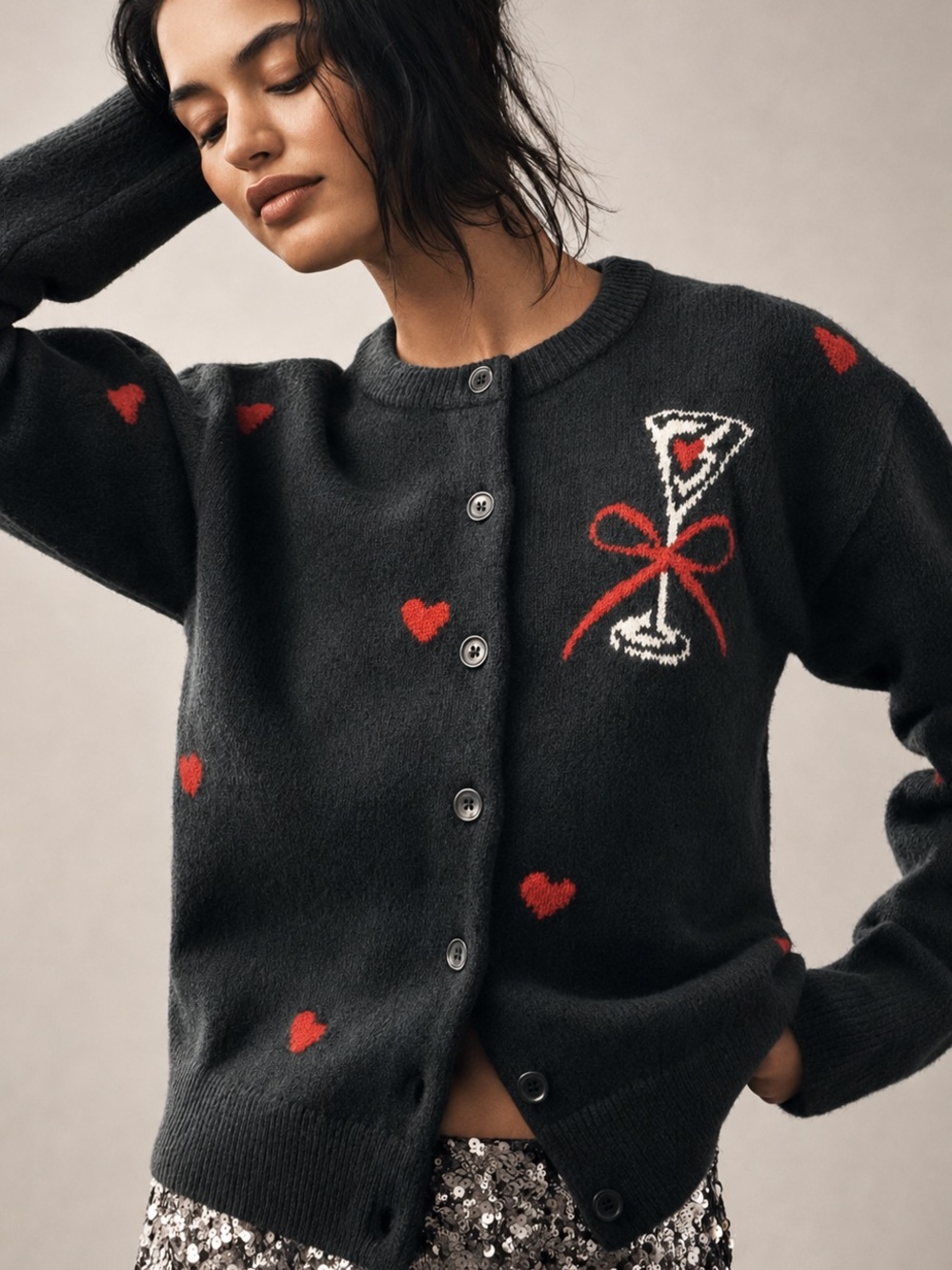 New with Tags! Anthropologie English Factory Heart & Champagne Icon Cardigan XL
